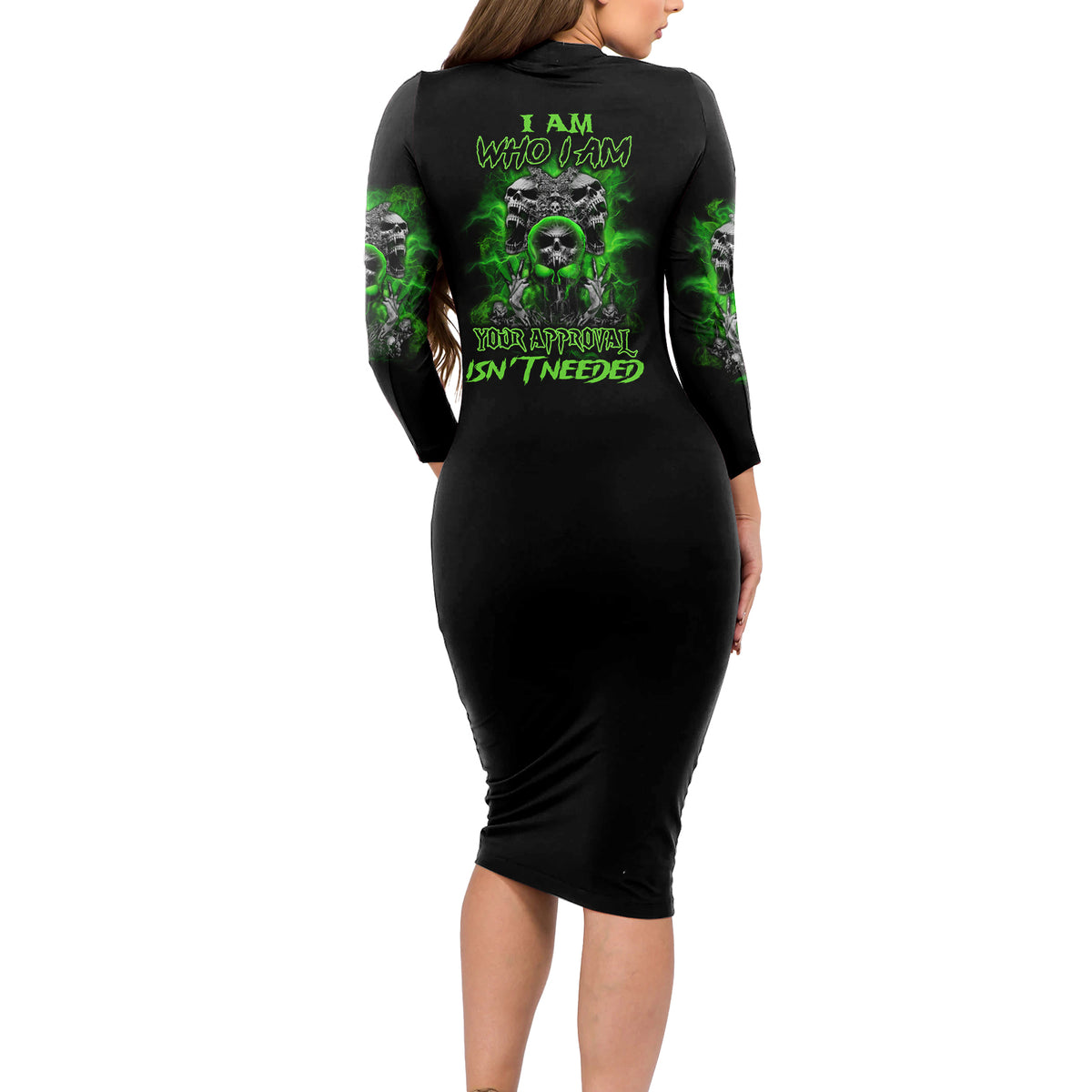 I Am Who I Am Skull Long Sleeve Bodycon Dress - Wonder Print Shop