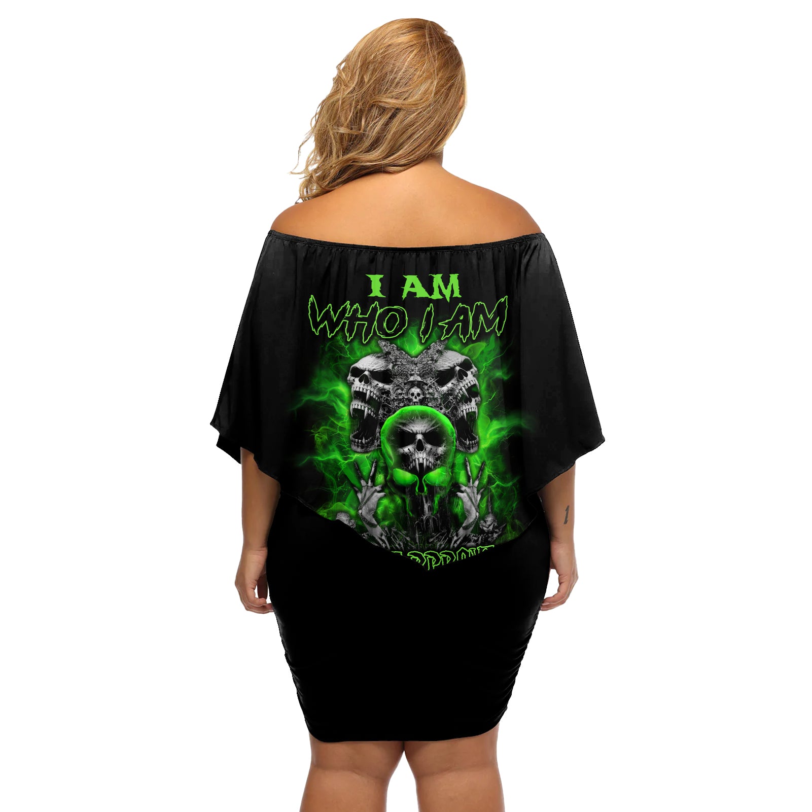 I Am Who I Am Skull Off Shoulder Short Dress - Wonder Print Shop