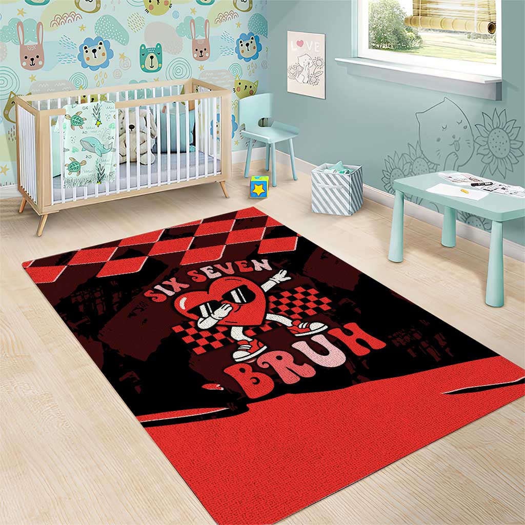 Six Seven Bruh Heart Area Rug 67 Meme Cool Valentine’s Day Character Dabbing