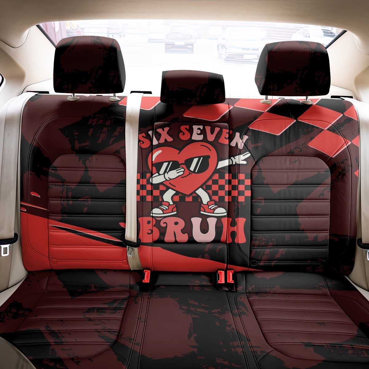 Six Seven Bruh Heart Back Car Seat Cover 67 Meme Cool Valentine’s Day Character Dabbing