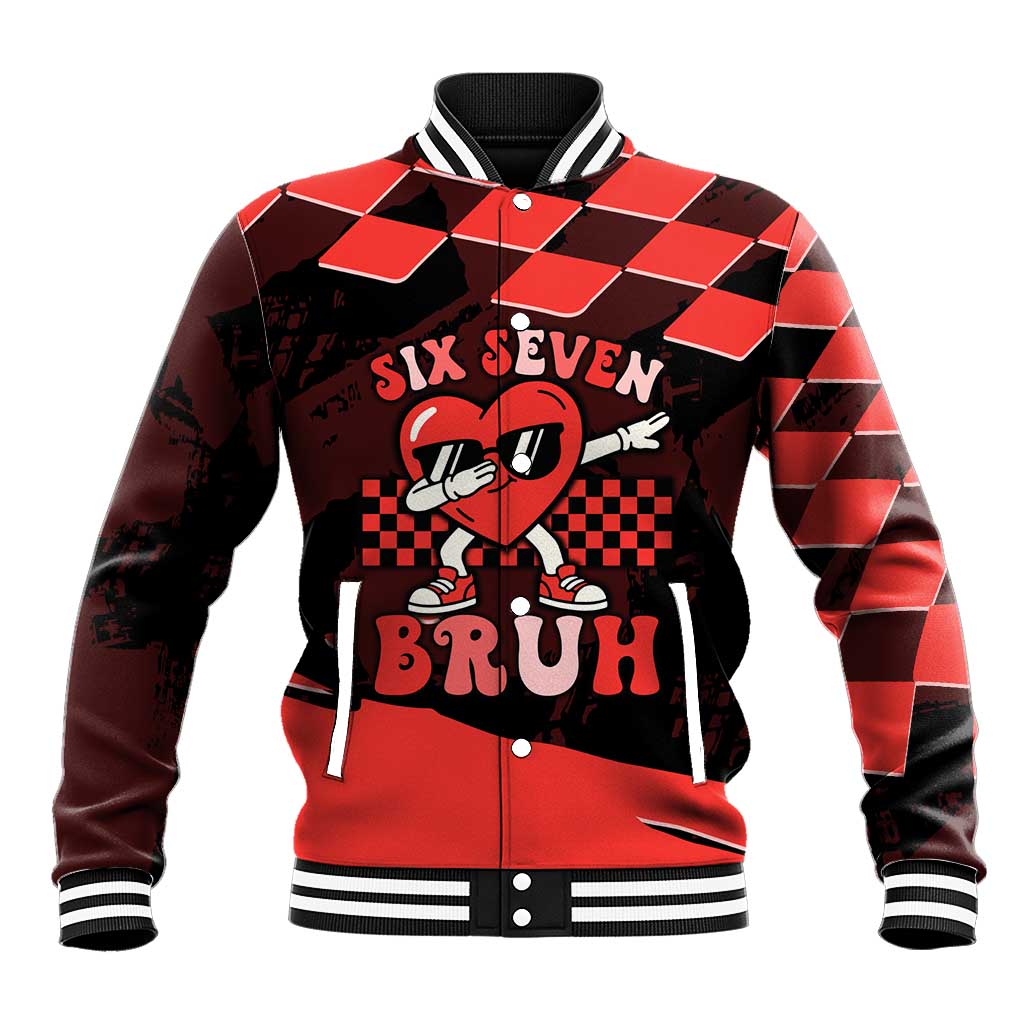 Six Seven Bruh Heart Baseball Jacket 67 Meme Cool Valentine’s Day Character Dabbing