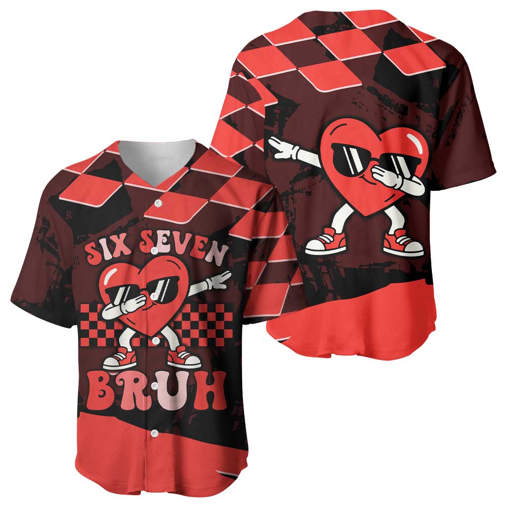 Six Seven Bruh Heart Baseball Jersey 67 Meme Cool Valentine’s Day Character Dabbing