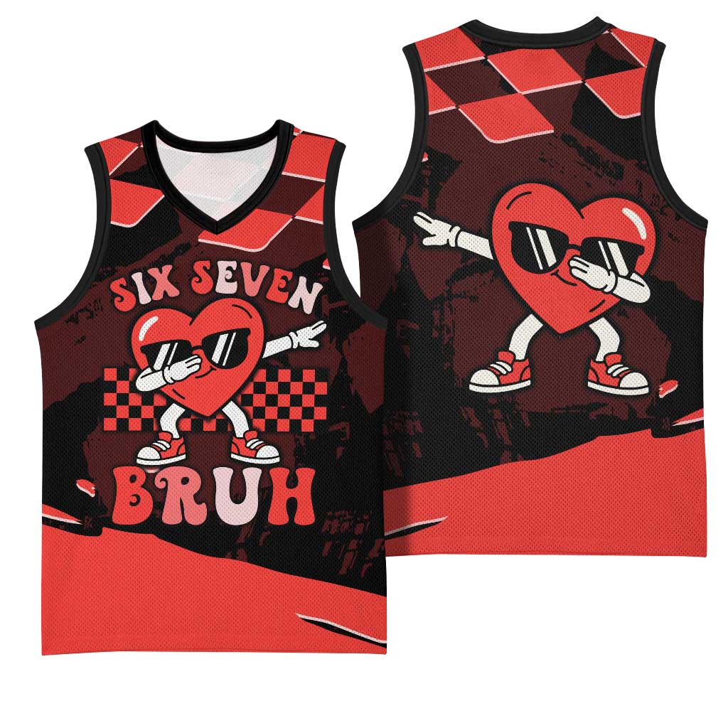 Six Seven Bruh Heart Basketball Jersey 67 Meme Cool Valentine’s Day Character Dabbing