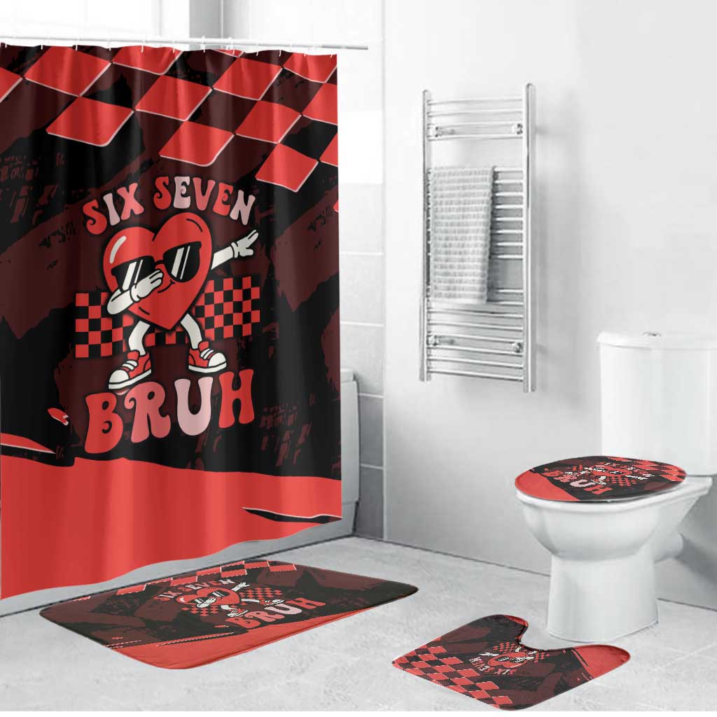 Six Seven Bruh Heart Bathroom Set 67 Meme Cool Valentine’s Day Character Dabbing