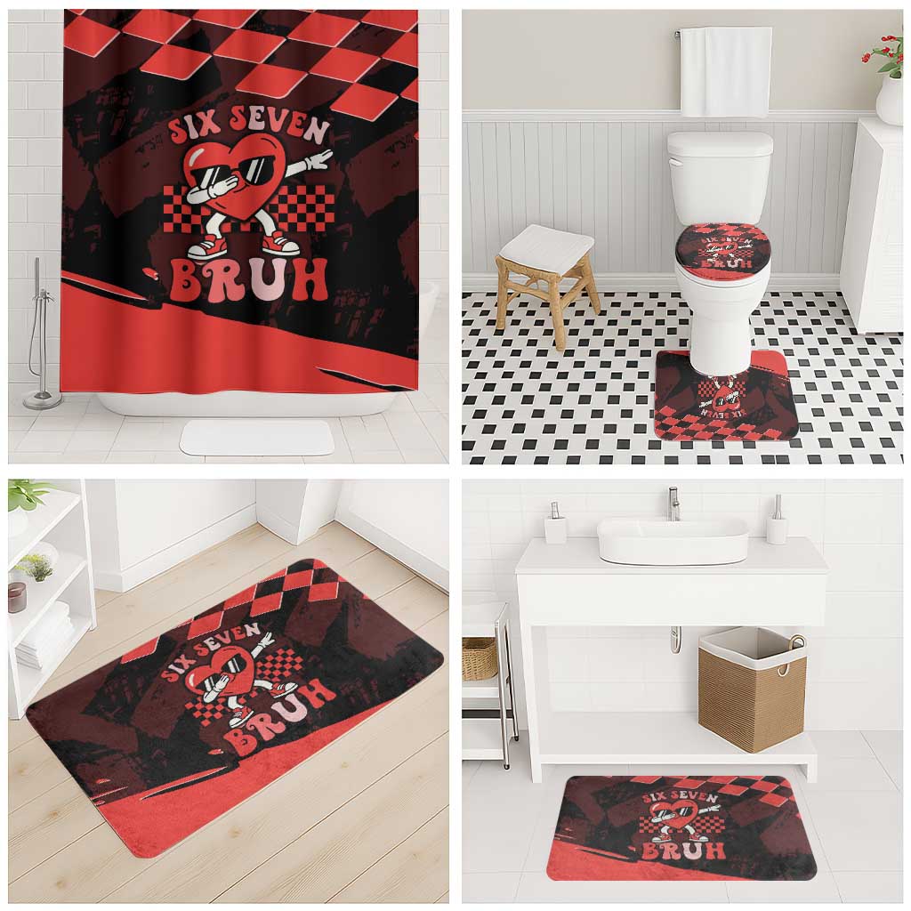 Six Seven Bruh Heart Bathroom Set 67 Meme Cool Valentine’s Day Character Dabbing
