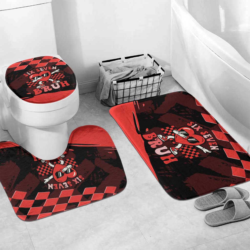 Six Seven Bruh Heart Bathroom Set 67 Meme Cool Valentine’s Day Character Dabbing