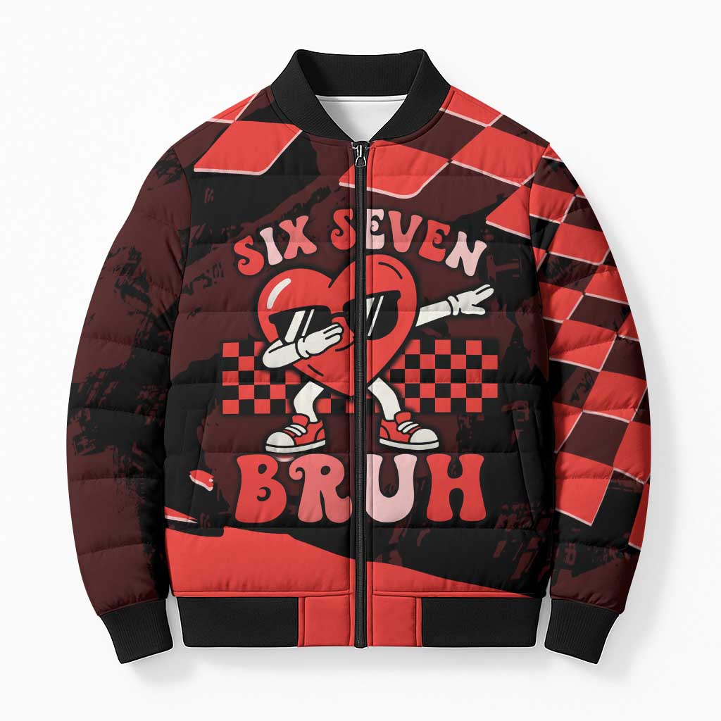 Six Seven Bruh Heart Bomber Puffer Jacket 67 Meme Cool Valentine’s Day Character Dabbing