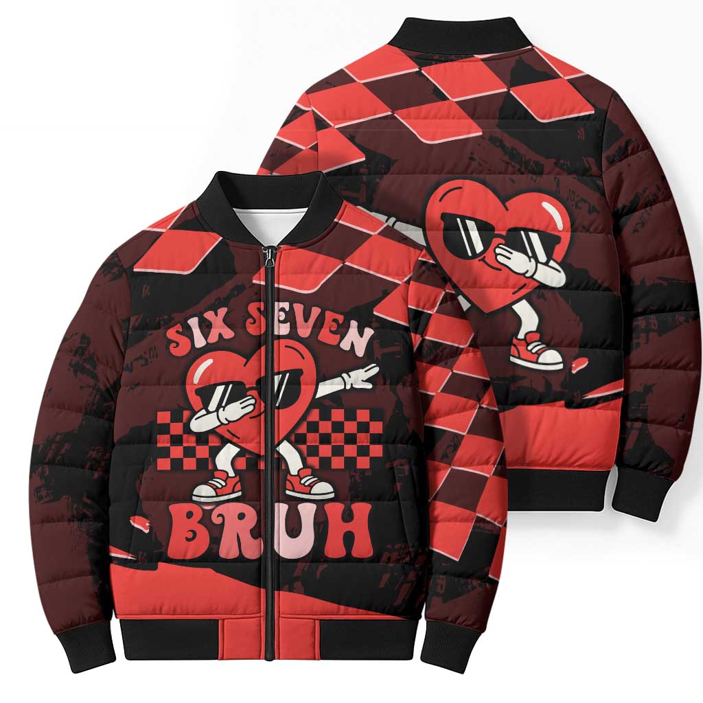 Six Seven Bruh Heart Bomber Puffer Jacket 67 Meme Cool Valentine’s Day Character Dabbing