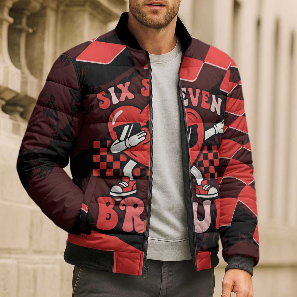 Six Seven Bruh Heart Bomber Puffer Jacket 67 Meme Cool Valentine’s Day Character Dabbing
