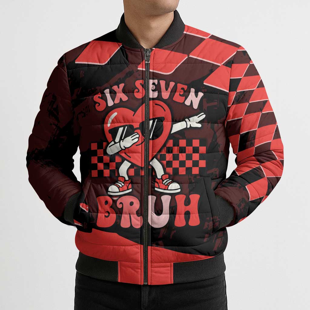 Six Seven Bruh Heart Bomber Puffer Jacket 67 Meme Cool Valentine’s Day Character Dabbing