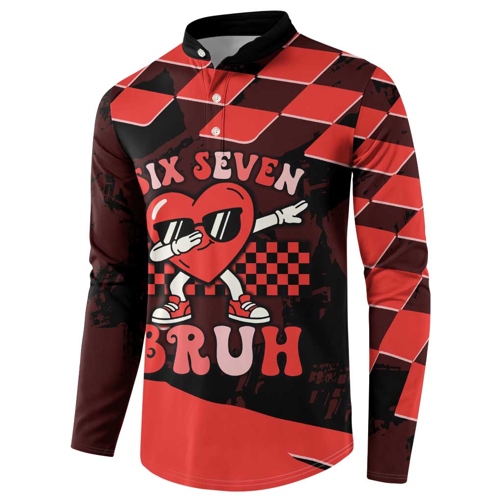 Six Seven Bruh Heart Button Sweatshirt 67 Meme Cool Valentine’s Day Character Dabbing