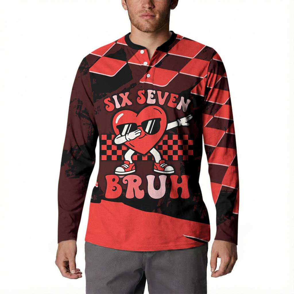 Six Seven Bruh Heart Button Sweatshirt 67 Meme Cool Valentine’s Day Character Dabbing