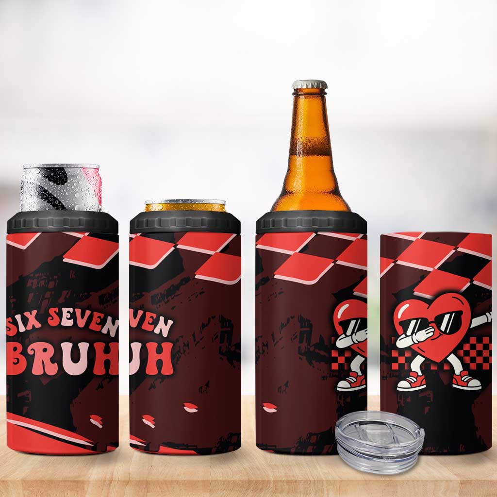 Six Seven Bruh Heart 4 in 1 Can Cooler Tumbler 67 Meme Cool Valentine’s Day Character Dabbing