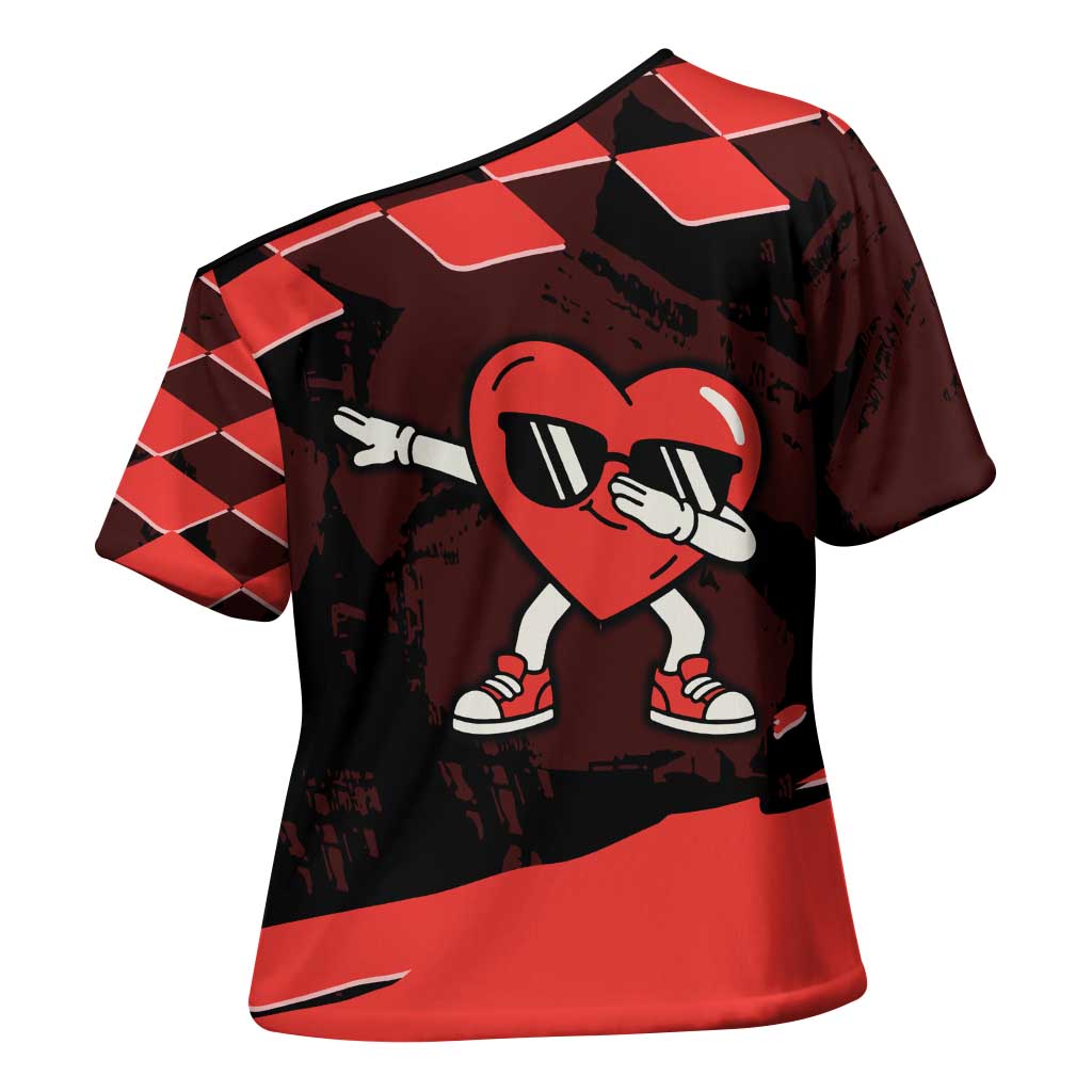 Six Seven Bruh Heart Cross Shoulder Shirt 67 Meme Cool Valentine’s Day Character Dabbing