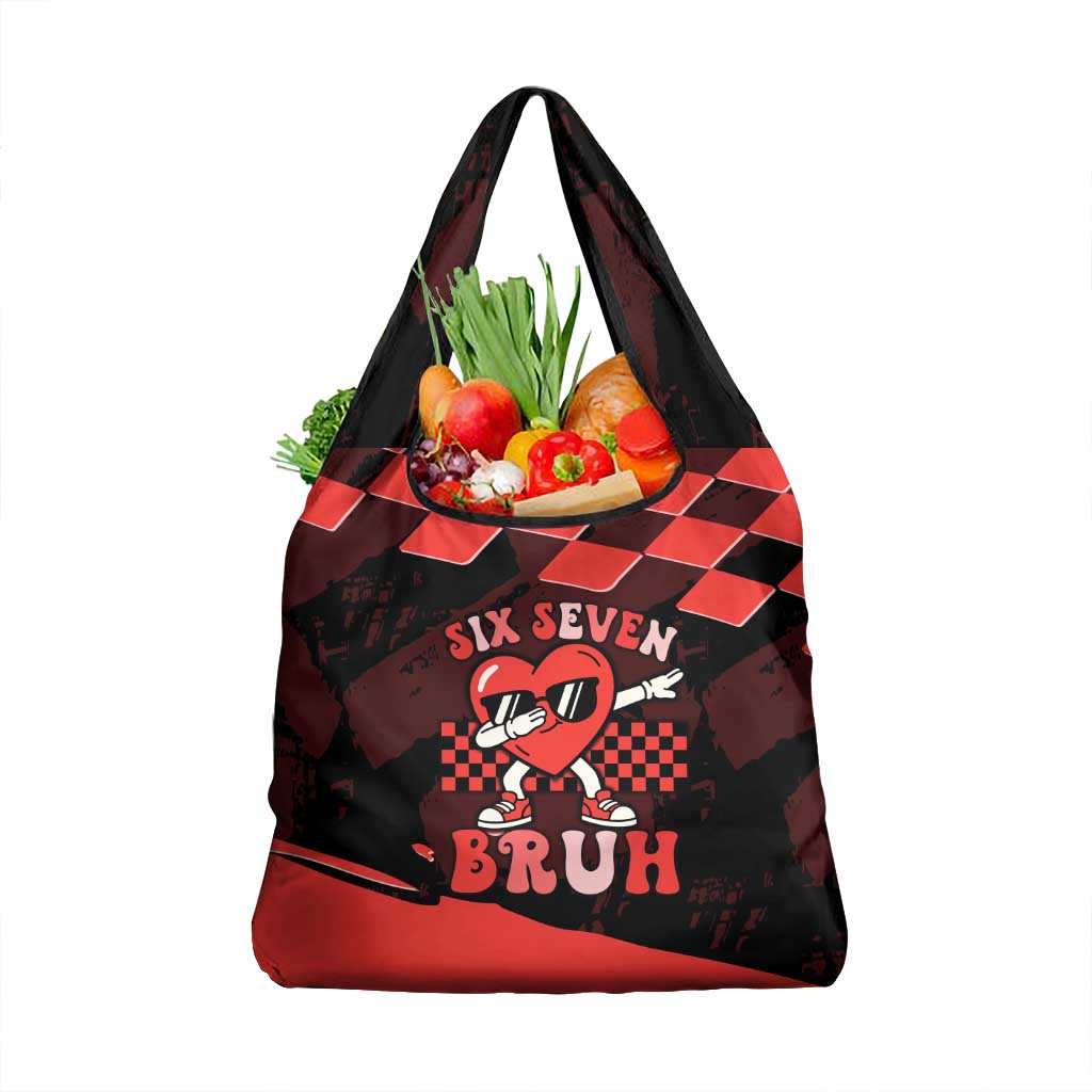 Six Seven Bruh Heart Grocery Bag 67 Meme Cool Valentine’s Day Character Dabbing