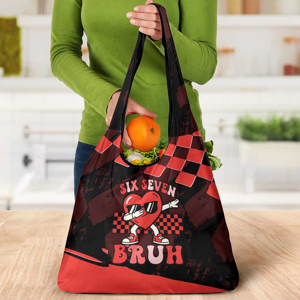 Six Seven Bruh Heart Grocery Bag 67 Meme Cool Valentine’s Day Character Dabbing