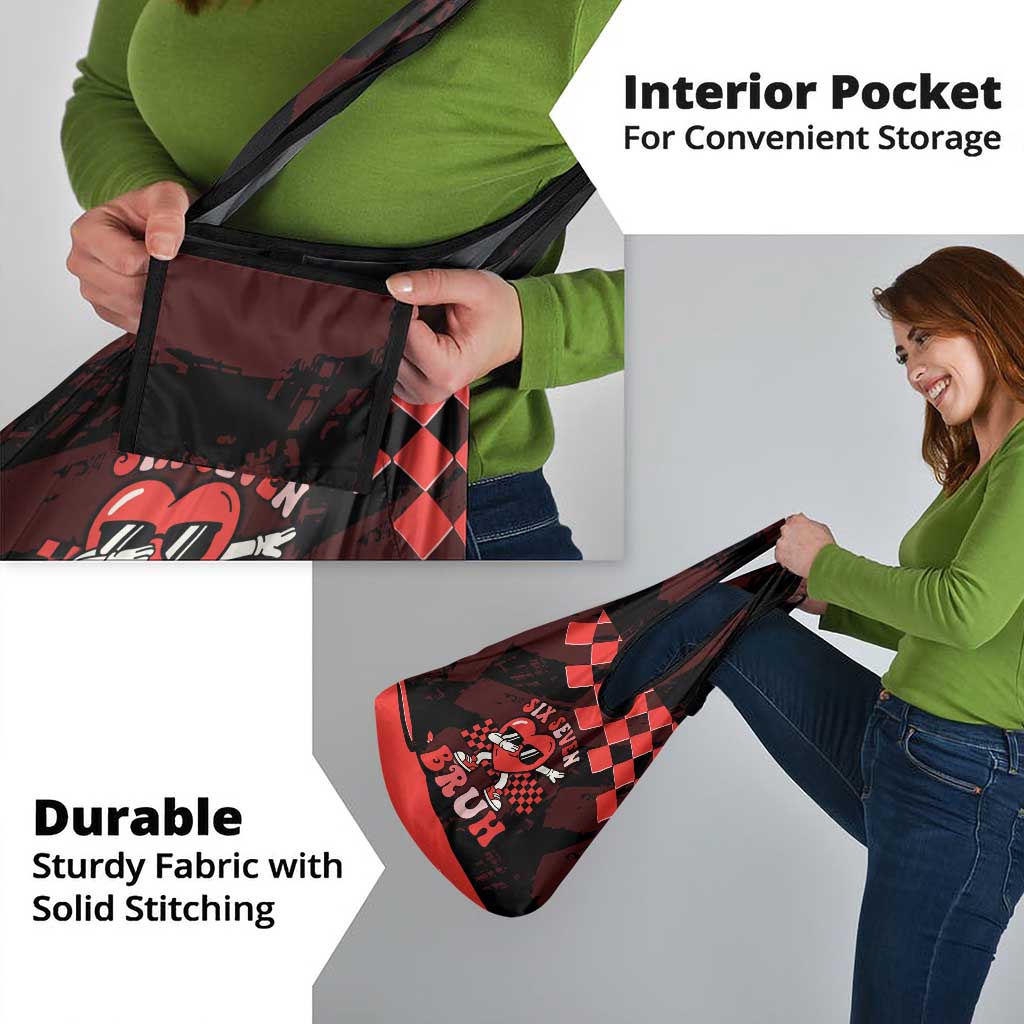 Six Seven Bruh Heart Grocery Bag 67 Meme Cool Valentine’s Day Character Dabbing
