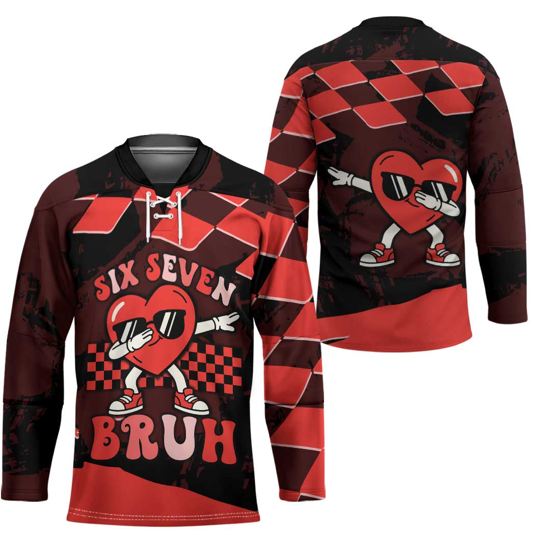 Six Seven Bruh Heart Hockey Jersey 67 Meme Cool Valentine’s Day Character Dabbing