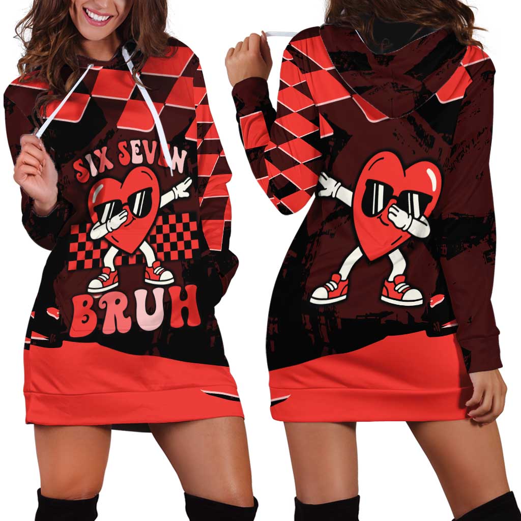 Six Seven Bruh Heart Hoodie Dress 67 Meme Cool Valentine’s Day Character Dabbing