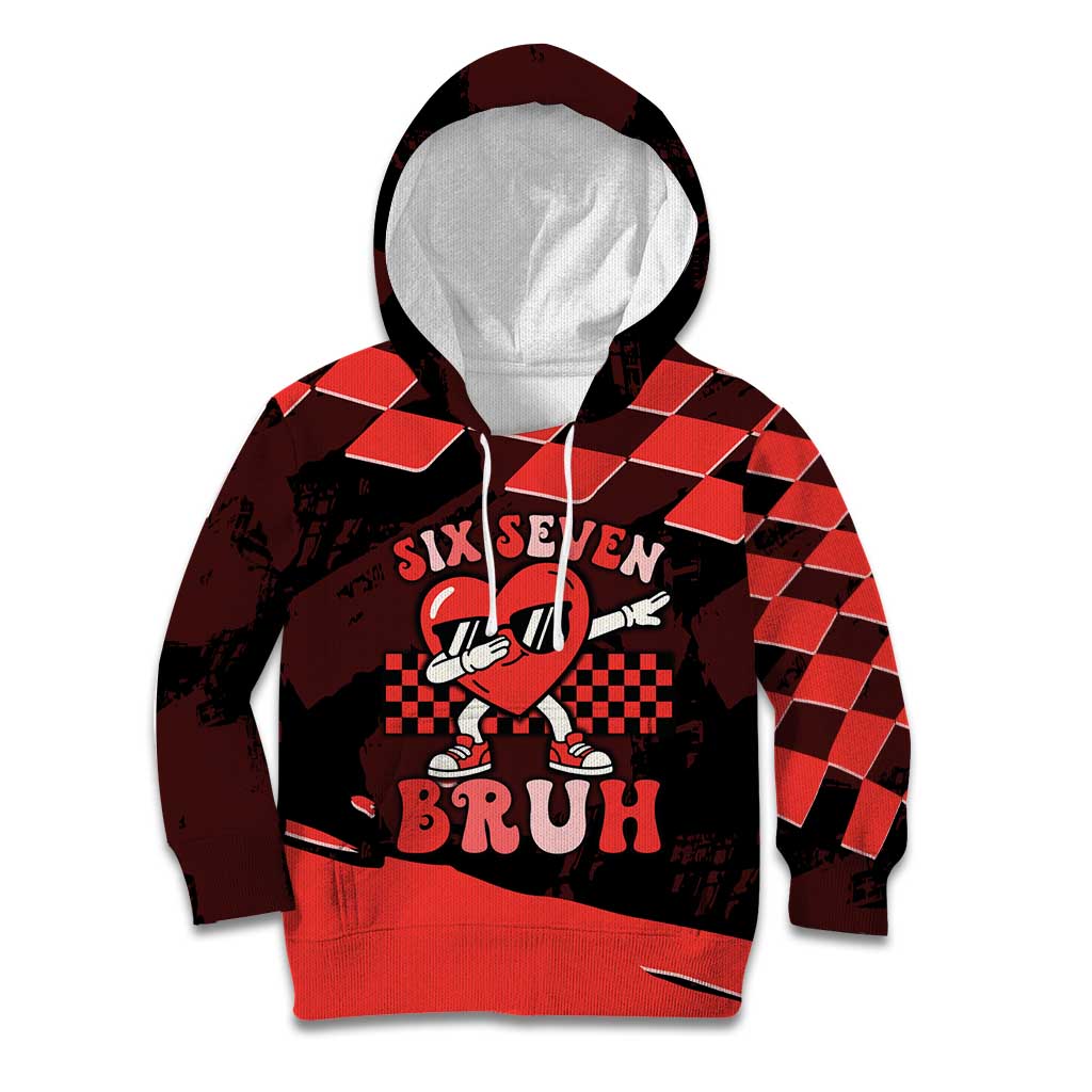 Six Seven Bruh Heart Kid Hoodie 67 Meme Cool Valentine’s Day Character Dabbing