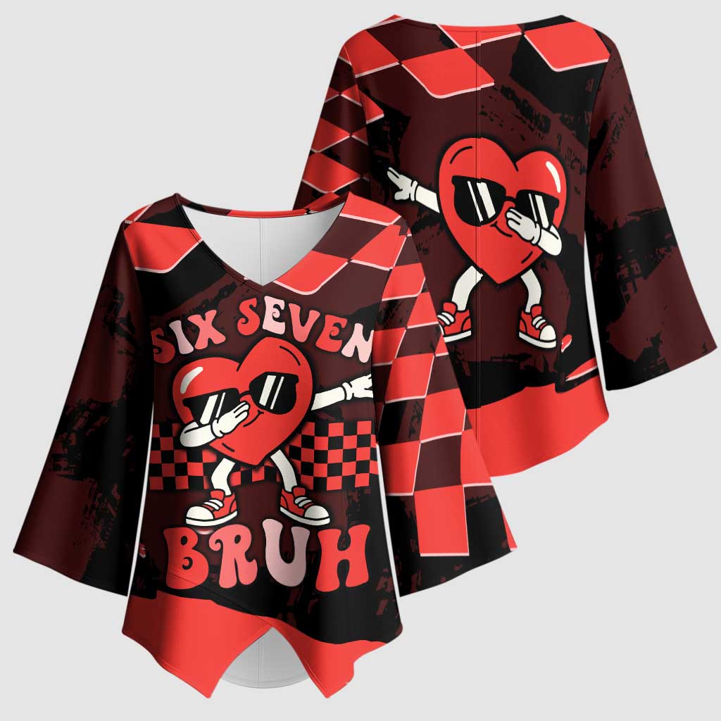 Six Seven Bruh Heart Kimono Sleeve Blouse 67 Meme Cool Valentine’s Day Character Dabbing