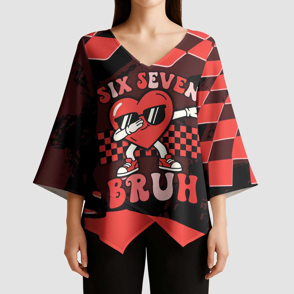Six Seven Bruh Heart Kimono Sleeve Blouse 67 Meme Cool Valentine’s Day Character Dabbing