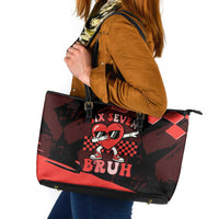 Six Seven Bruh Heart Leather Tote Bag 67 Meme Cool Valentine’s Day Character Dabbing