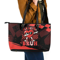Six Seven Bruh Heart Leather Tote Bag 67 Meme Cool Valentine’s Day Character Dabbing