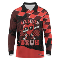 Six Seven Bruh Heart Long Sleeve Polo Shirt 67 Meme Cool Valentine’s Day Character Dabbing