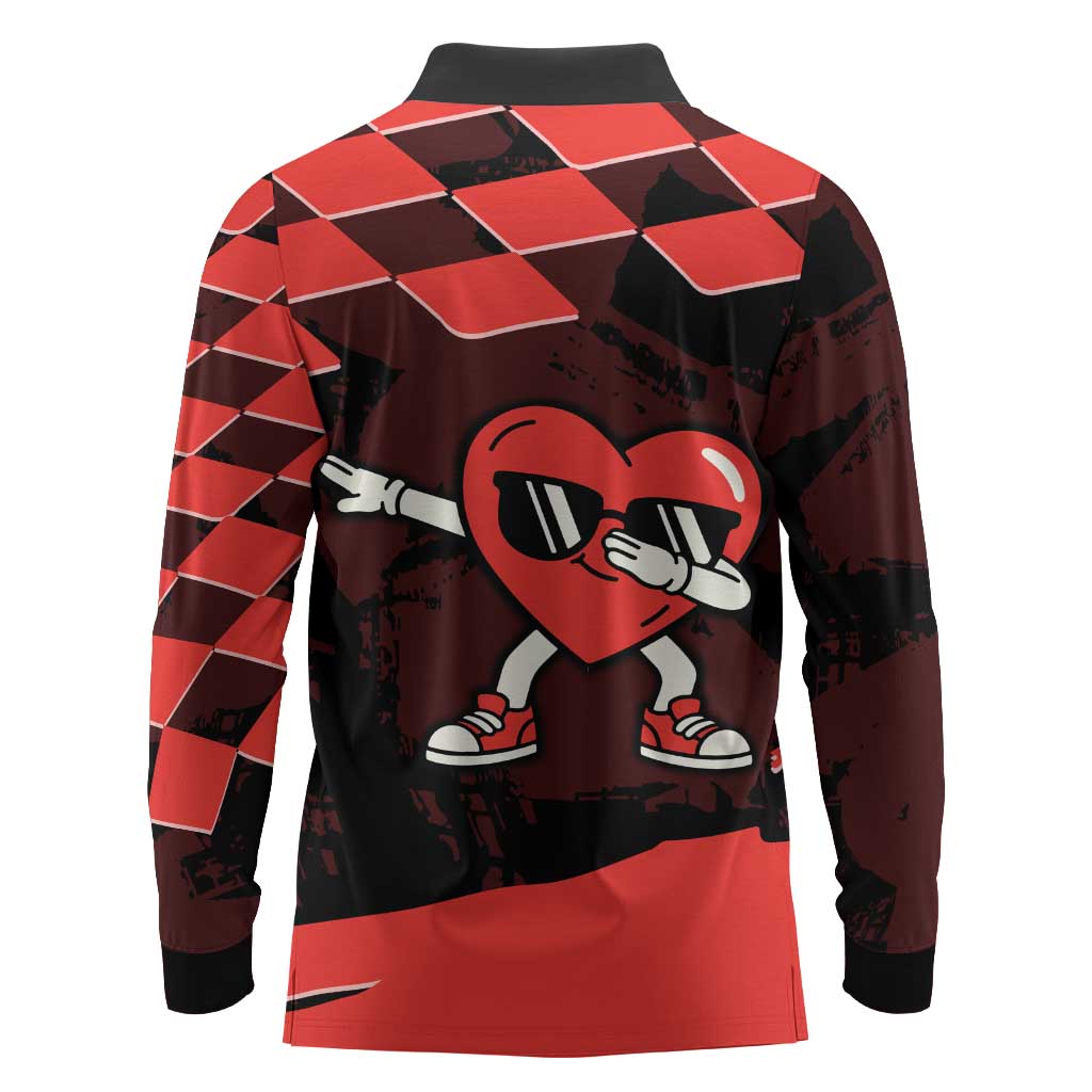 Six Seven Bruh Heart Long Sleeve Polo Shirt 67 Meme Cool Valentine’s Day Character Dabbing