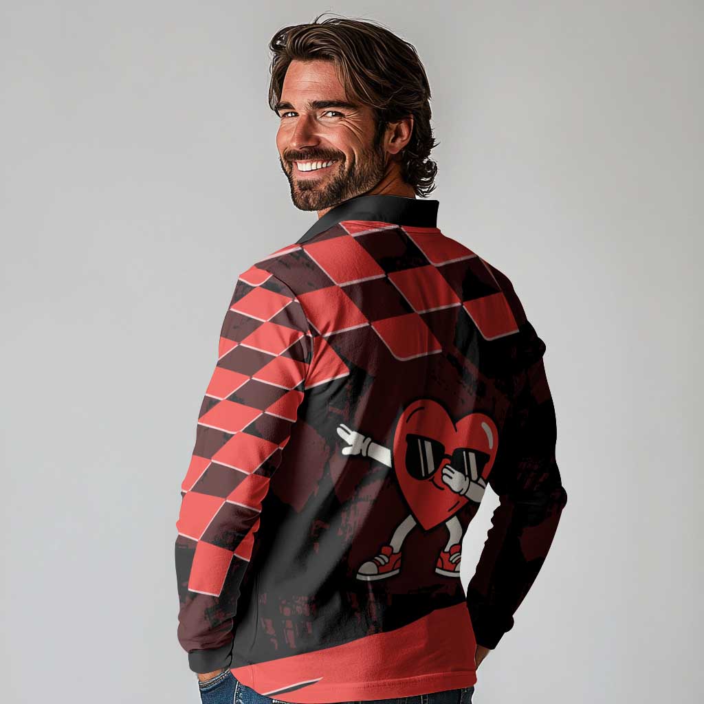 Six Seven Bruh Heart Long Sleeve Polo Shirt 67 Meme Cool Valentine’s Day Character Dabbing