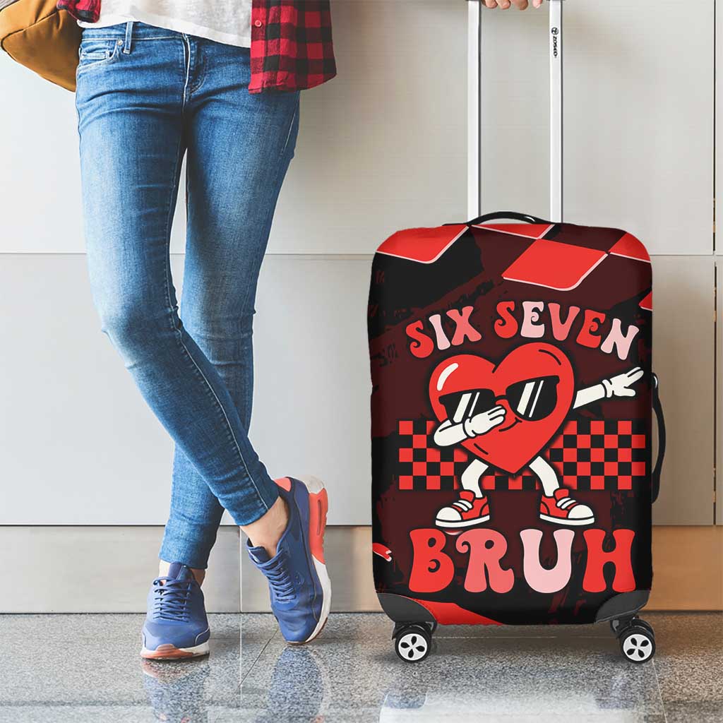 Six Seven Bruh Heart Luggage Cover 67 Meme Cool Valentine’s Day Character Dabbing