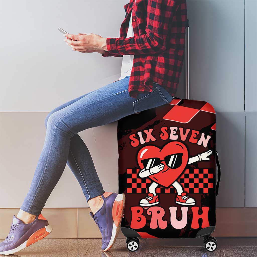 Six Seven Bruh Heart Luggage Cover 67 Meme Cool Valentine’s Day Character Dabbing