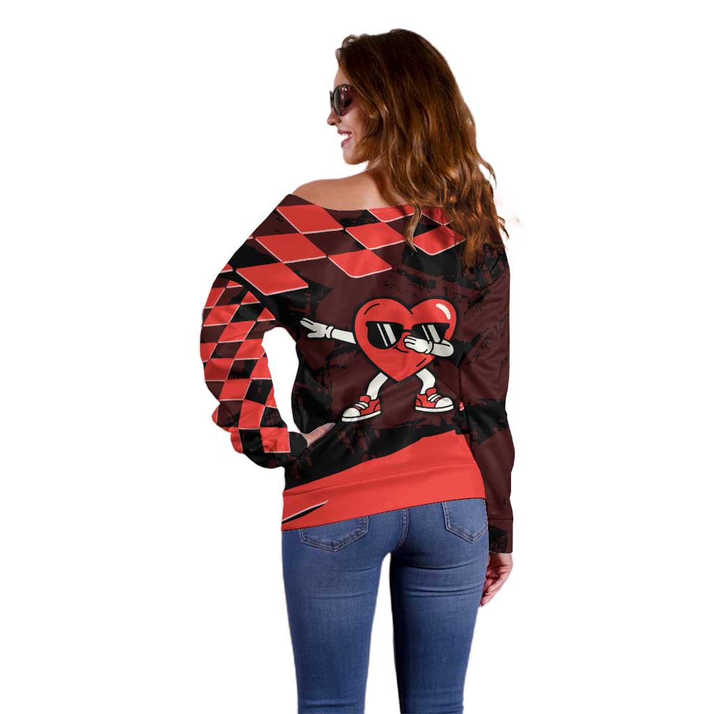 Six Seven Bruh Heart Off Shoulder Sweater 67 Meme Cool Valentine’s Day Character Dabbing