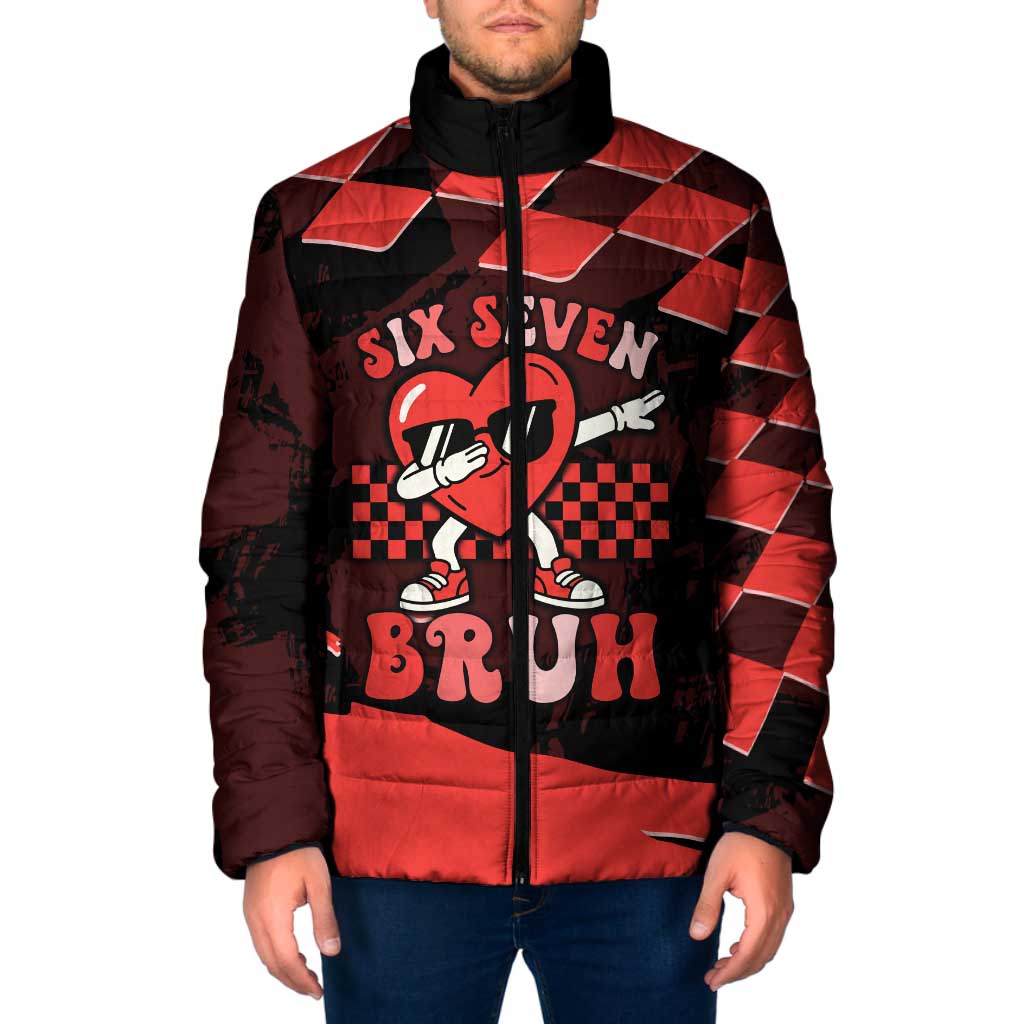 Six Seven Bruh Heart Padded Jacket 67 Meme Cool Valentine’s Day Character Dabbing