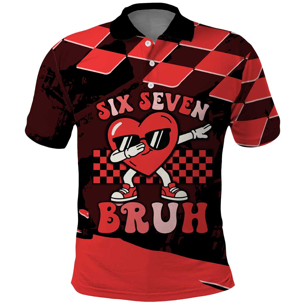 Six Seven Bruh Heart Polo Shirt 67 Meme Cool Valentine’s Day Character Dabbing