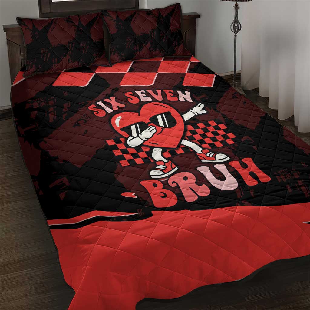 Six Seven Bruh Heart Quilt Bed Set 67 Meme Cool Valentine’s Day Character Dabbing