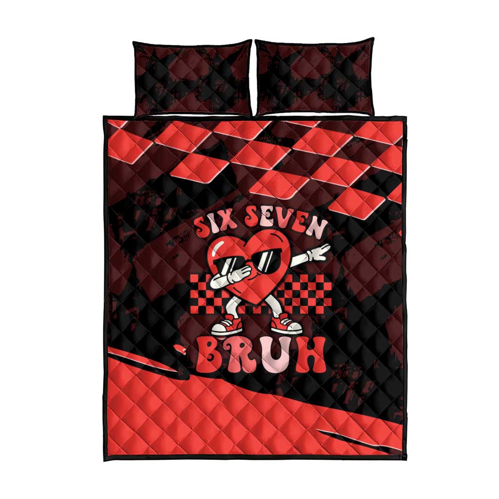 Six Seven Bruh Heart Quilt Bed Set 67 Meme Cool Valentine’s Day Character Dabbing