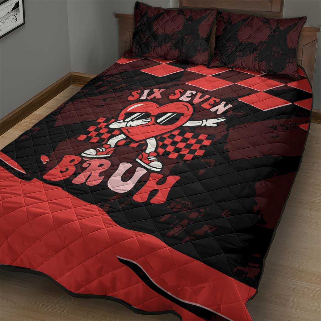 Six Seven Bruh Heart Quilt Bed Set 67 Meme Cool Valentine’s Day Character Dabbing