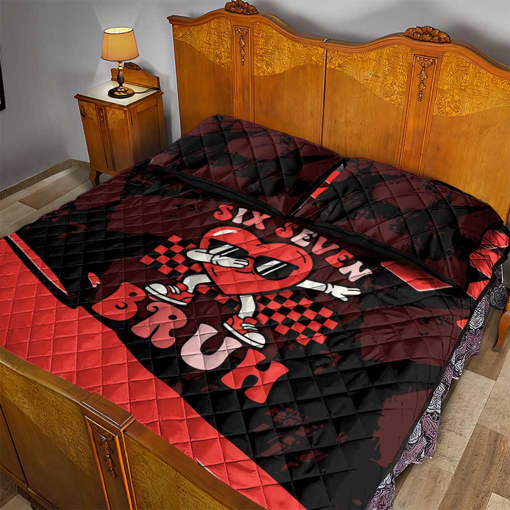 Six Seven Bruh Heart Quilt Bed Set 67 Meme Cool Valentine’s Day Character Dabbing