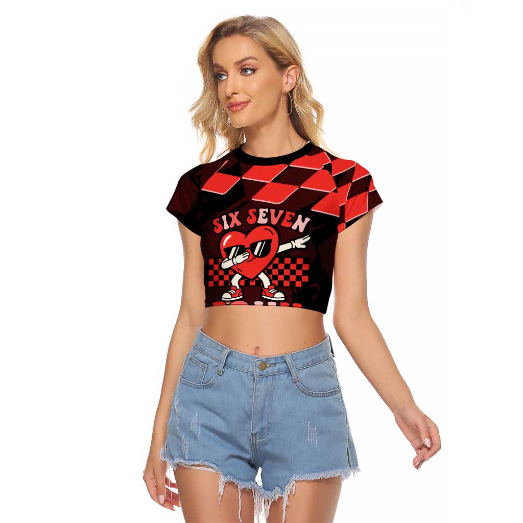 Six Seven Bruh Heart Raglan Cropped T Shirt 67 Meme Cool Valentine’s Day Character Dabbing