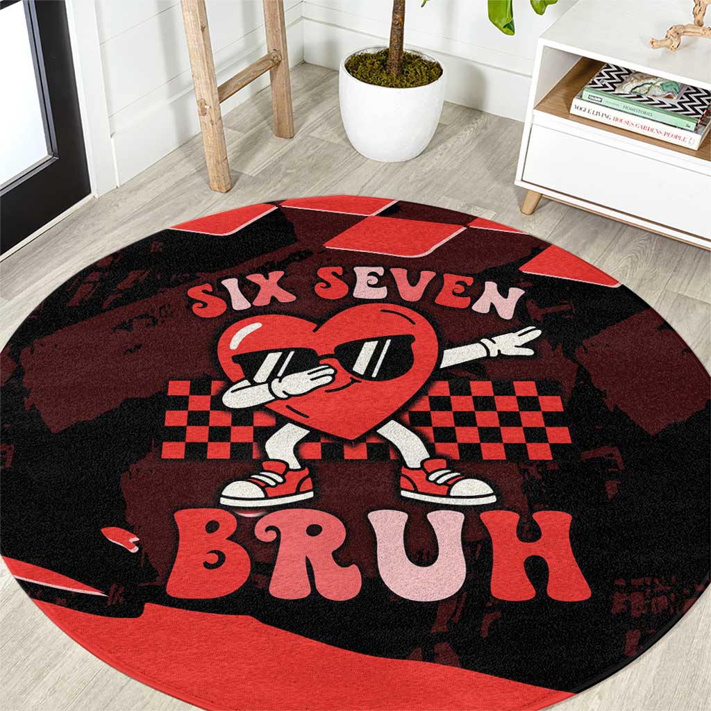 Six Seven Bruh Heart Round Carpet 67 Meme Cool Valentine’s Day Character Dabbing