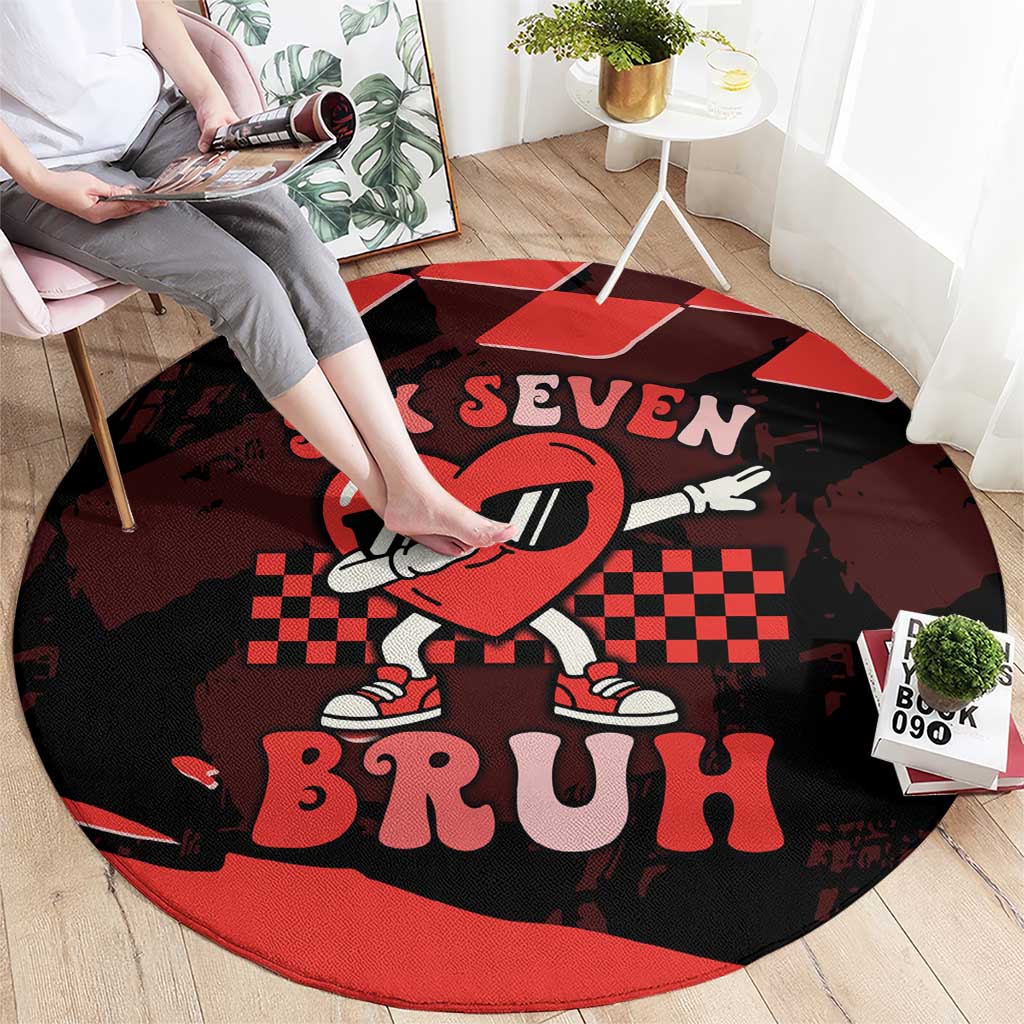 Six Seven Bruh Heart Round Carpet 67 Meme Cool Valentine’s Day Character Dabbing