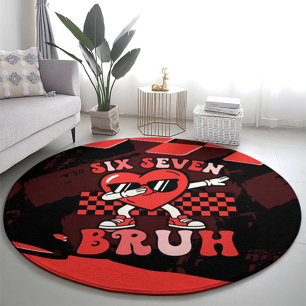 Six Seven Bruh Heart Round Carpet 67 Meme Cool Valentine’s Day Character Dabbing