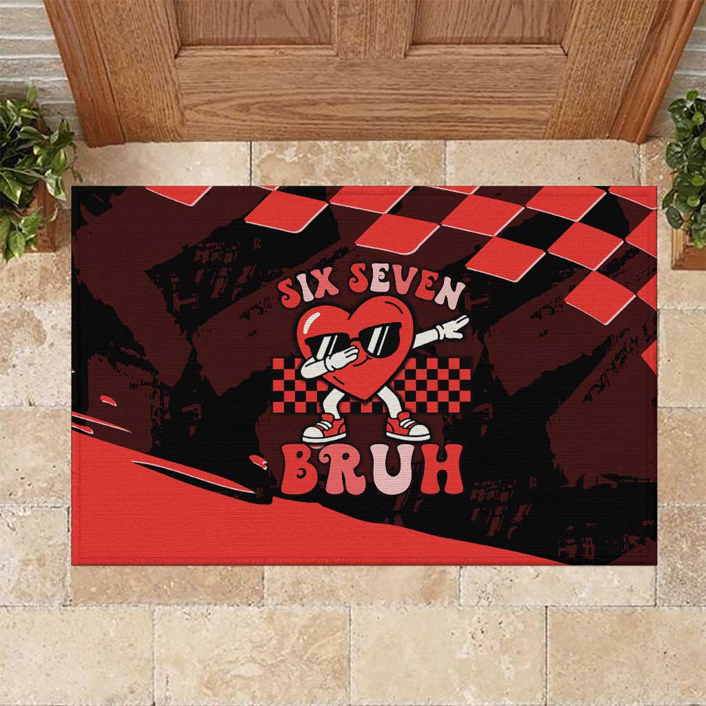 Six Seven Bruh Heart Rubber Doormat 67 Meme Cool Valentine’s Day Character Dabbing