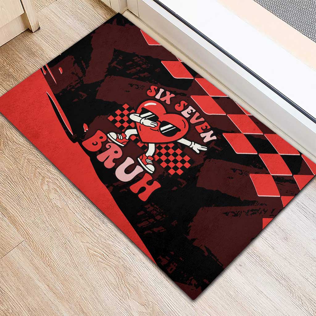 Six Seven Bruh Heart Rubber Doormat 67 Meme Cool Valentine’s Day Character Dabbing