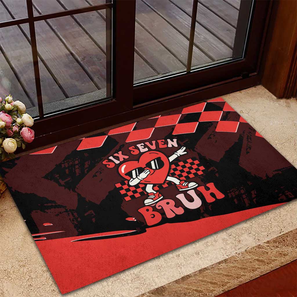 Six Seven Bruh Heart Rubber Doormat 67 Meme Cool Valentine’s Day Character Dabbing