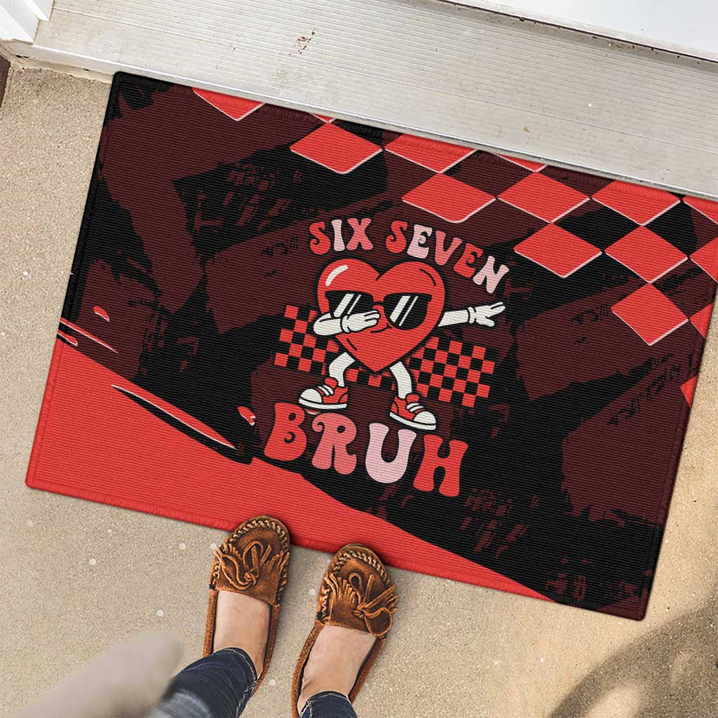 Six Seven Bruh Heart Rubber Doormat 67 Meme Cool Valentine’s Day Character Dabbing