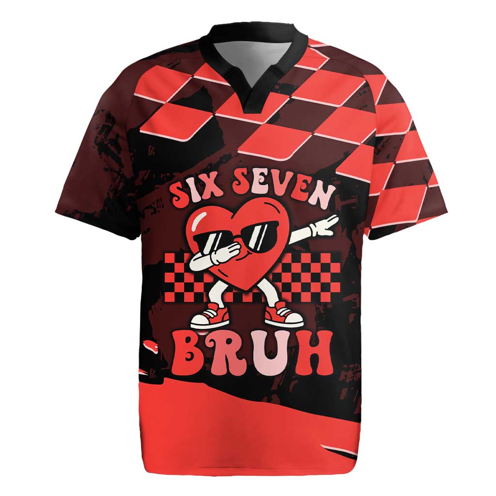 Six Seven Bruh Heart Rugby Jersey 67 Meme Cool Valentine’s Day Character Dabbing