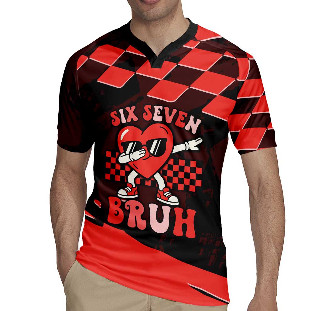 Six Seven Bruh Heart Rugby Jersey 67 Meme Cool Valentine’s Day Character Dabbing